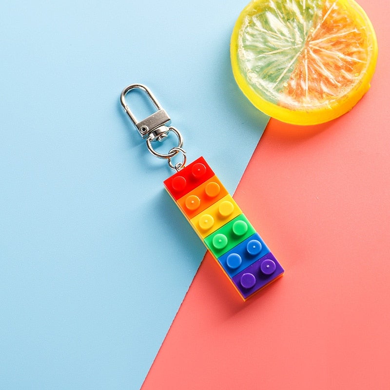 Rainbow Building Brick Key Chain