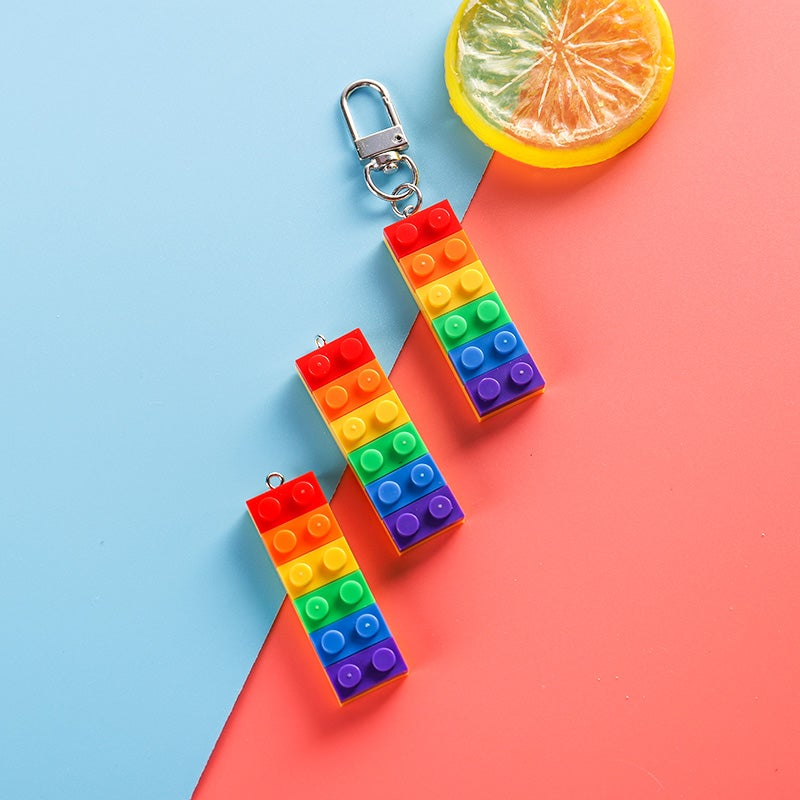 Rainbow Building Brick Key Chain