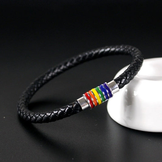 Braided Leather Rainbow Bracelet