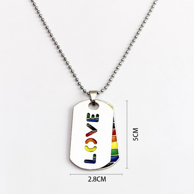 'Love' - Rainbow Dog Tag Necklace