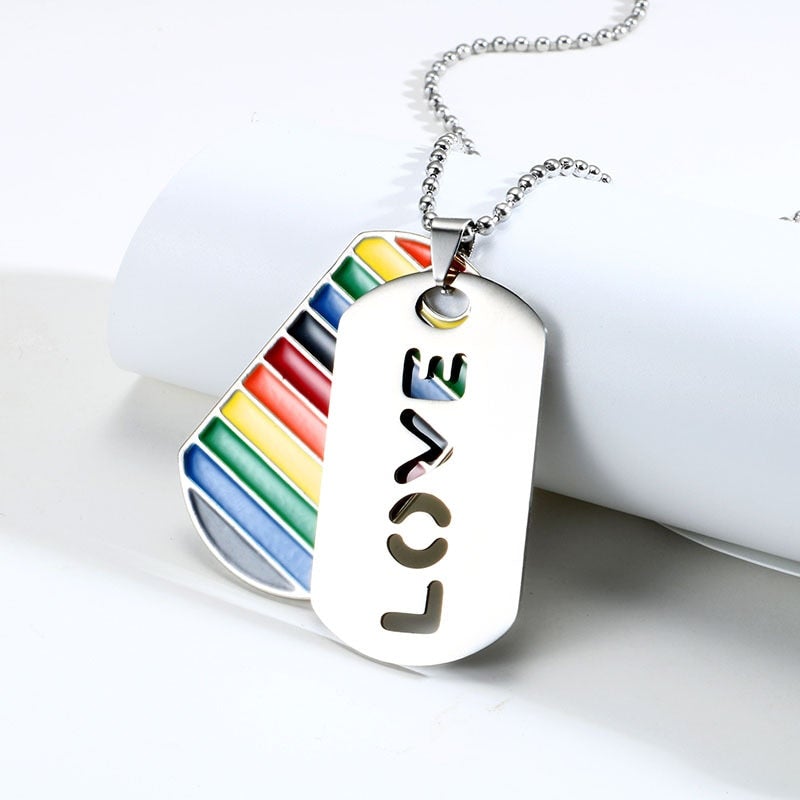 'Love' - Rainbow Dog Tag Necklace
