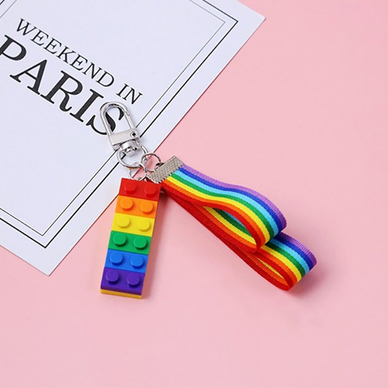 Rainbow Building Brick Key Chain